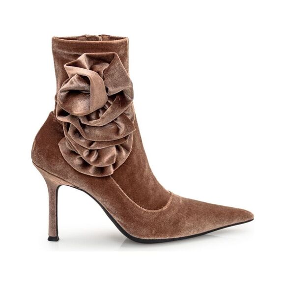 NWOB Jeffrey Campbell Florette Velvet Pointed Toe Sock Ankle Boots Tan size 8.5 - Picture 1 of 11